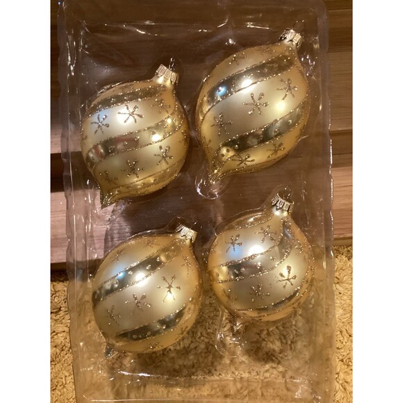 Krebs Christmas Glass Bulb Ornaments Gold Velvet Glitter Swirls & Stars 3 Boxes - Picture 7 of 10